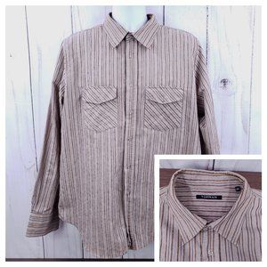 Topman Brown Stripe Snap down Long Sleeve Collar